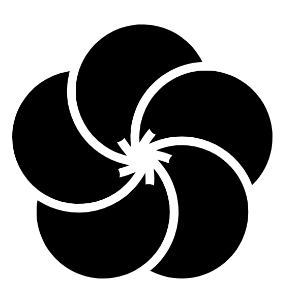 Japanese mon of a flower-like image with five petals and one center