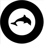 Dolphin silhouette in black circle logo